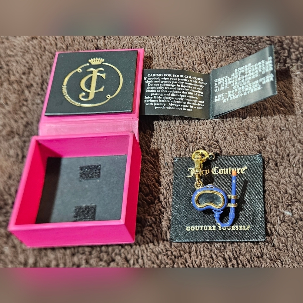 RARE Juicy Couture Snorkel Goggles Charm Blue Ocean Swim Sea Fish w/ Pink Box